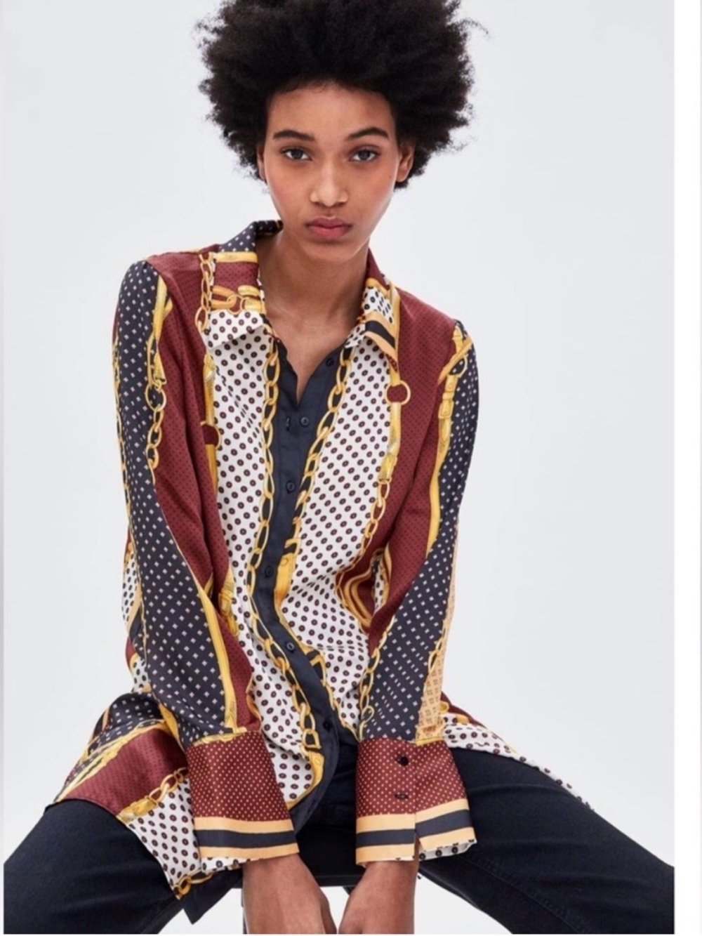ZARA TRAFALUC Chain Link Tunic Blouse Size M